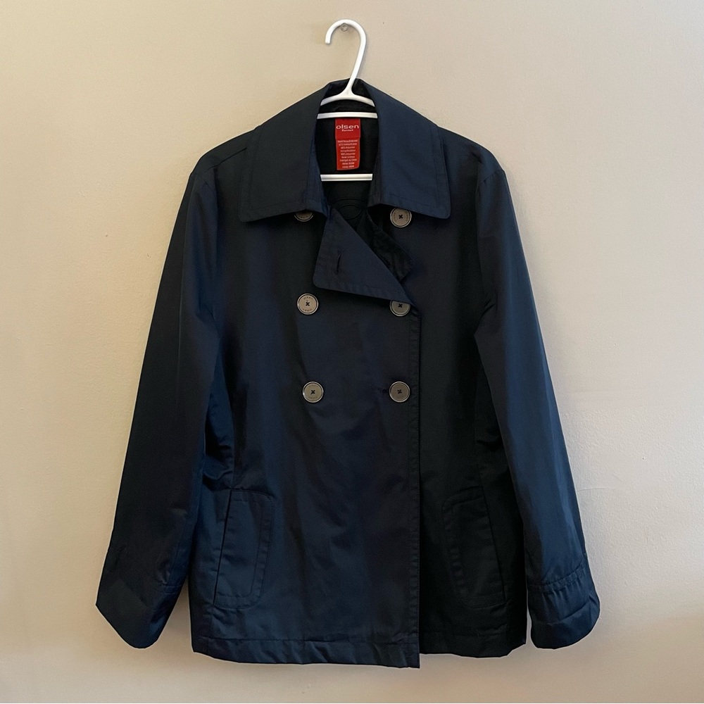 Olsen Europe Midnight Black Double-Breasted Mid-Length Pea Coat – Size 12 EUC - Picture 2 of 14